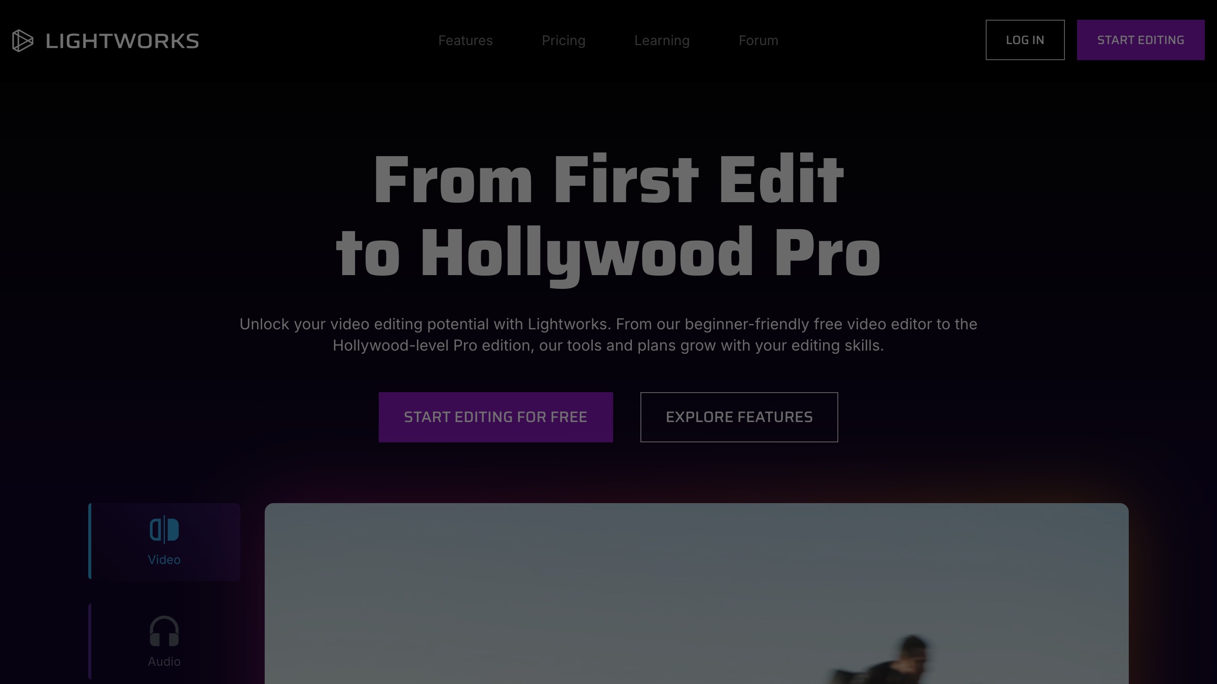 Lightworks homepage screenshot