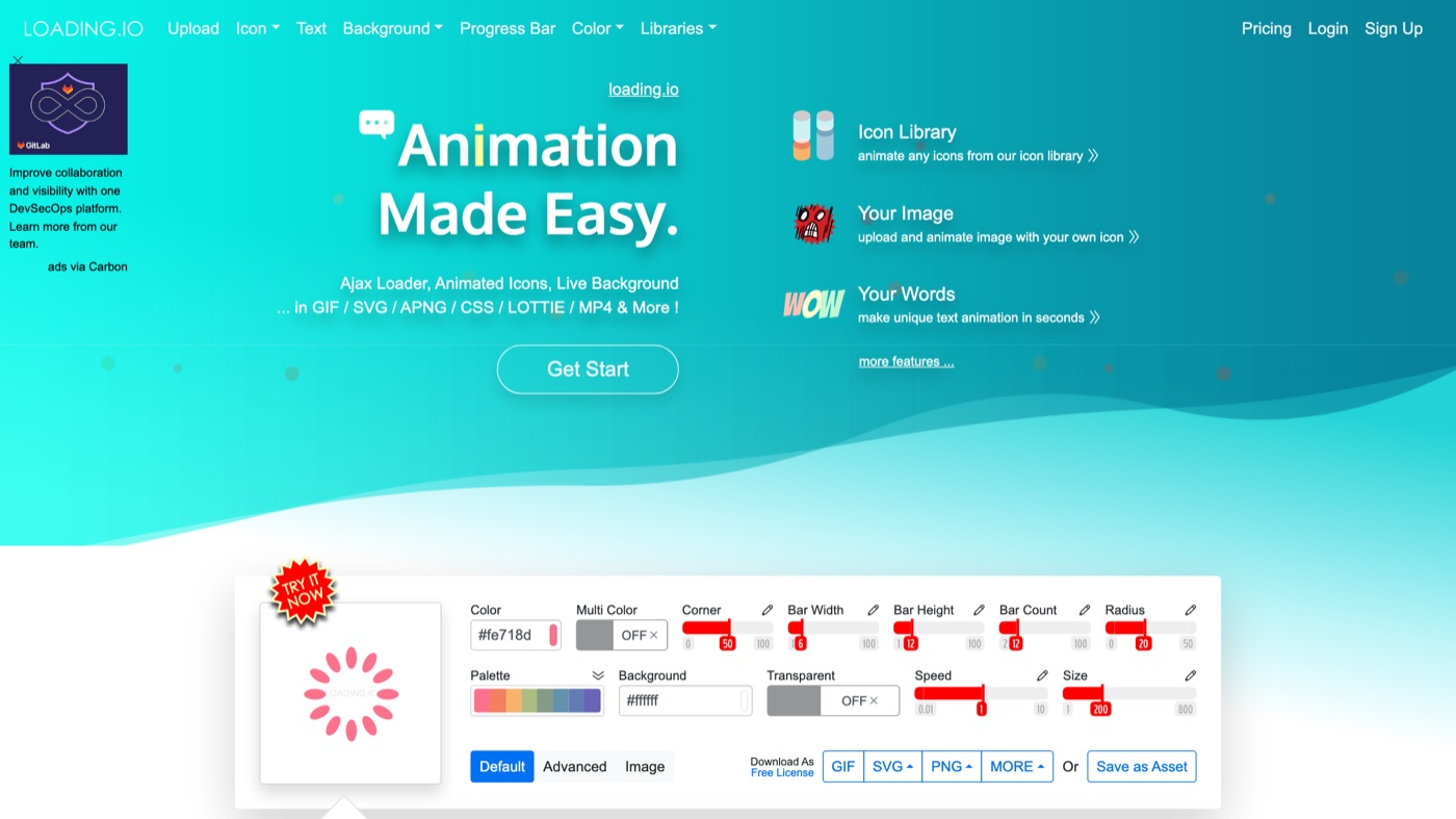 Loading.io homepage