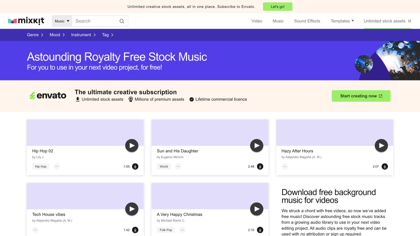 Mixkit homepage