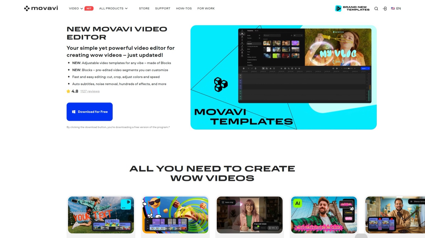 Movavi Video Editor homepage screenshot