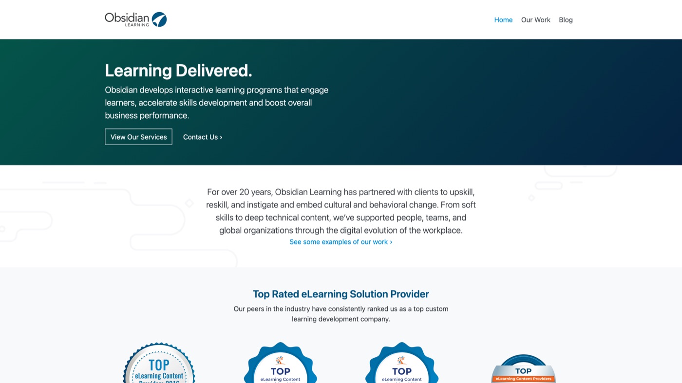 Obsidian Learning homepage screenshot