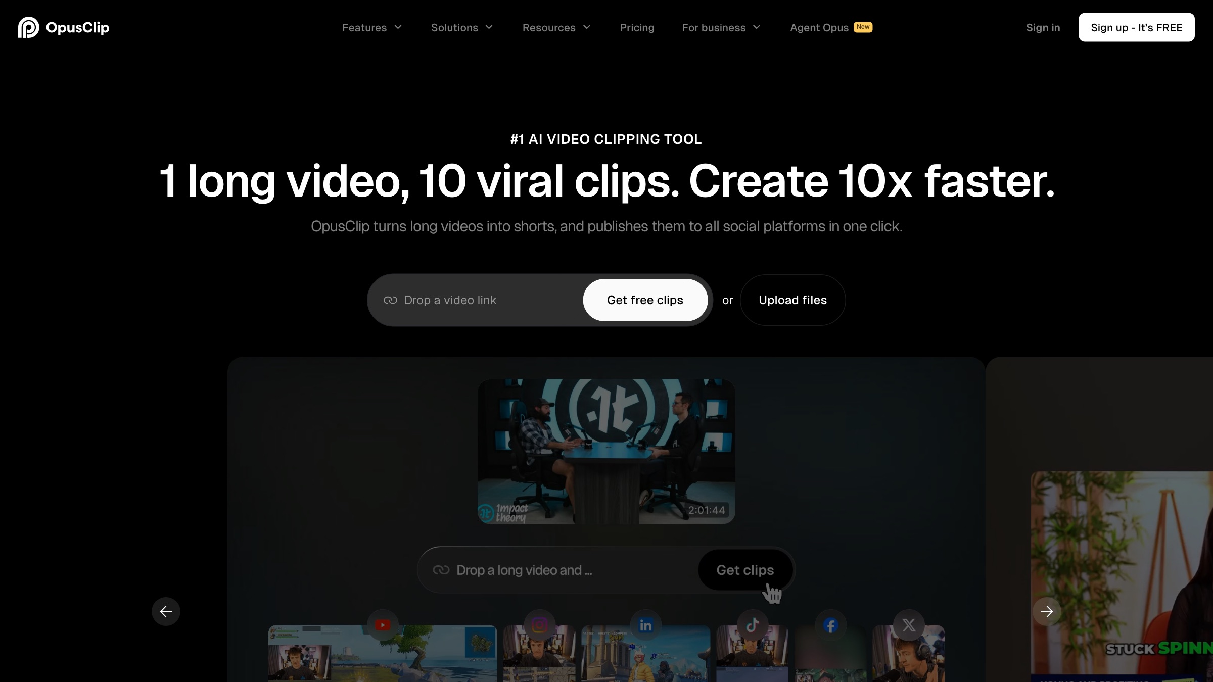 OpusClip homepage screenshot