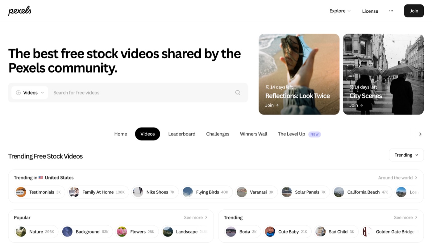 Pexels homepage