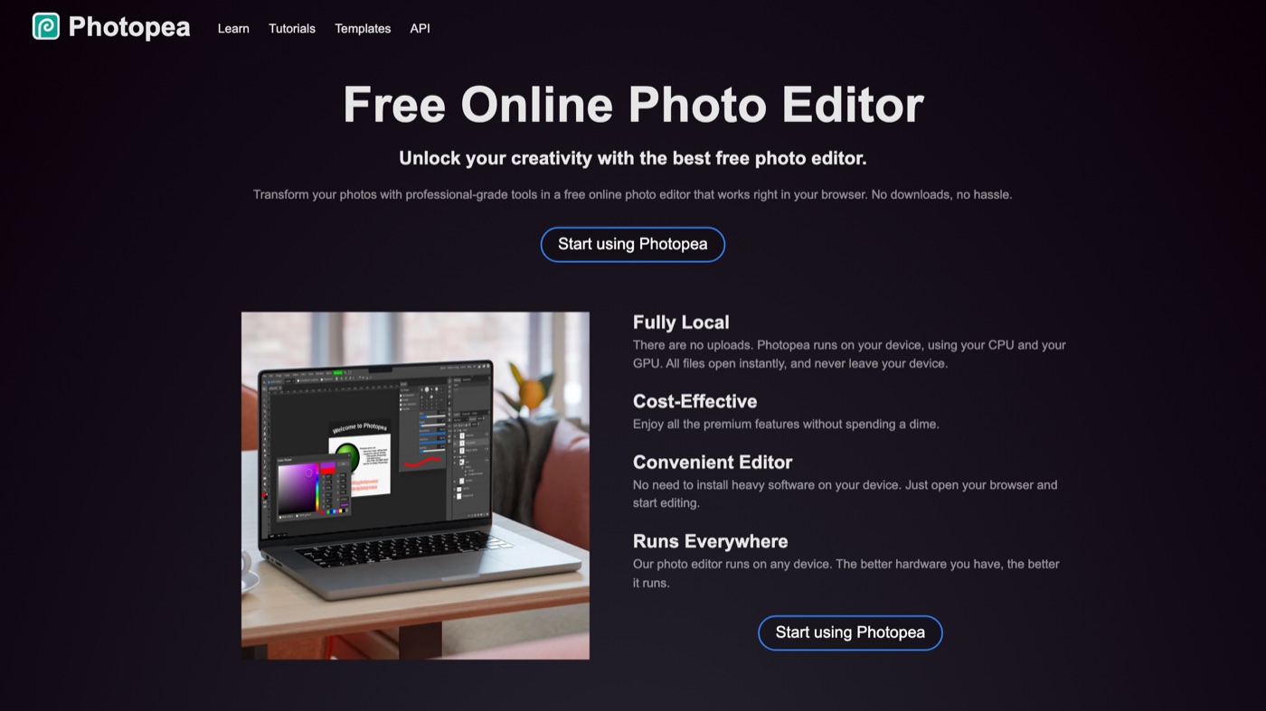 Photopea homepage