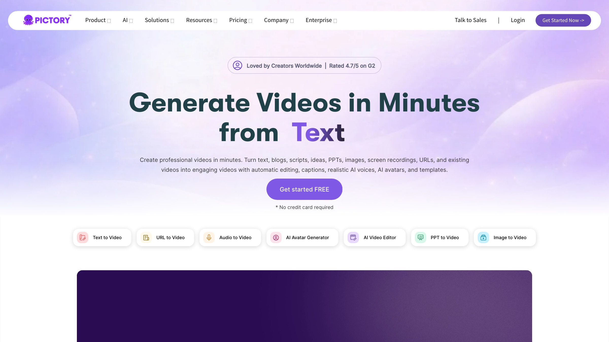 Pictory homepage screenshot