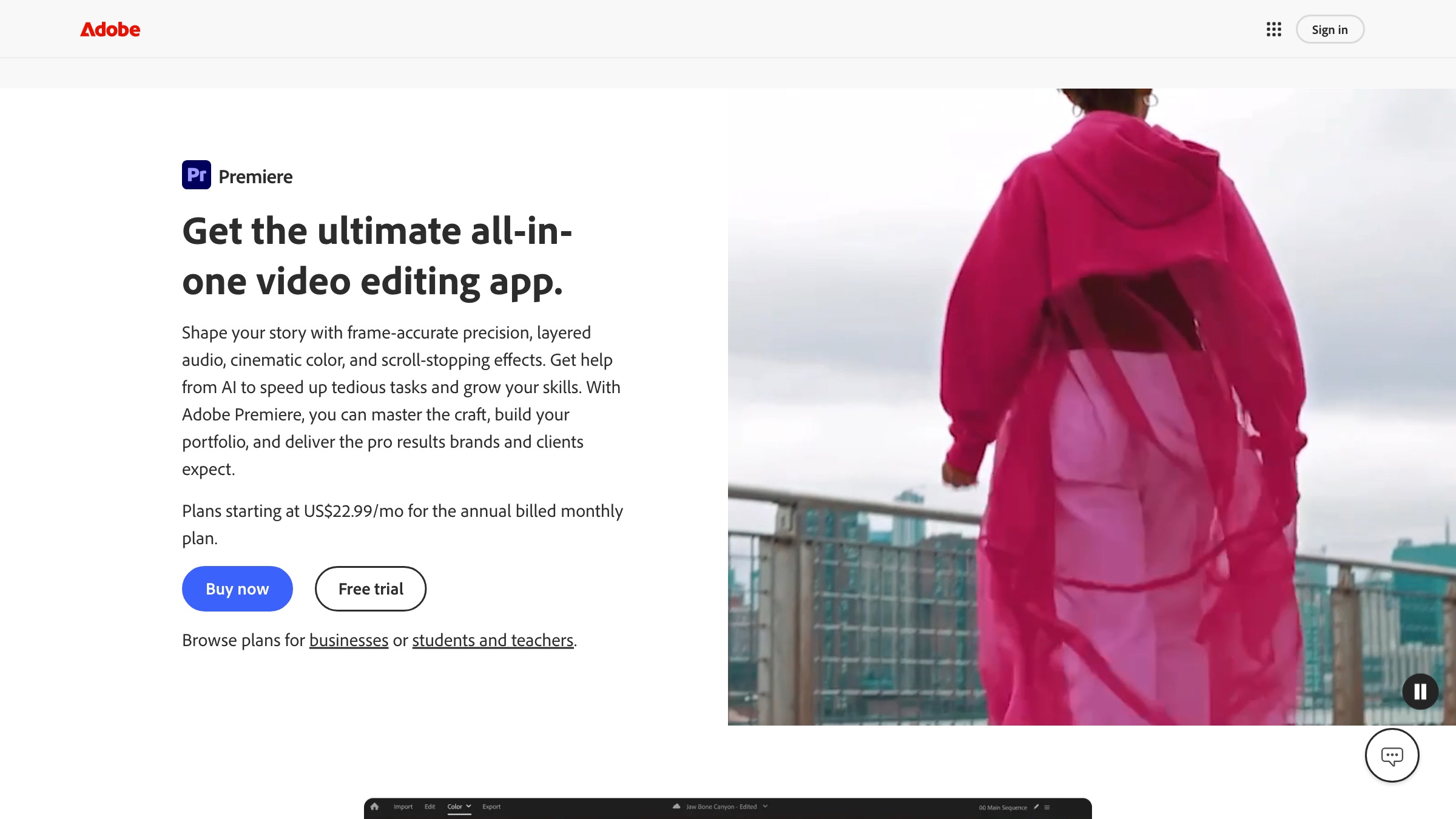 Adobe Premiere Pro homepage screenshot