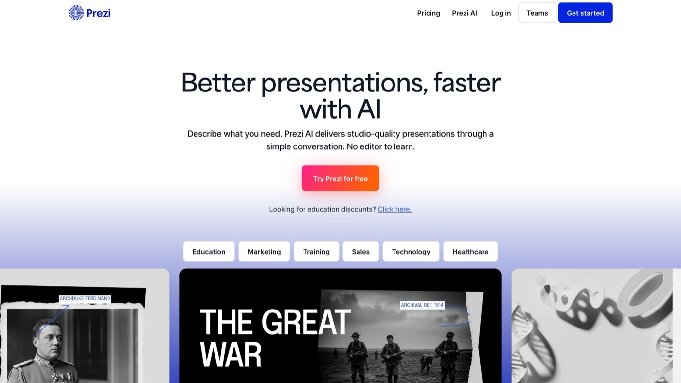 Prezi Video homepage