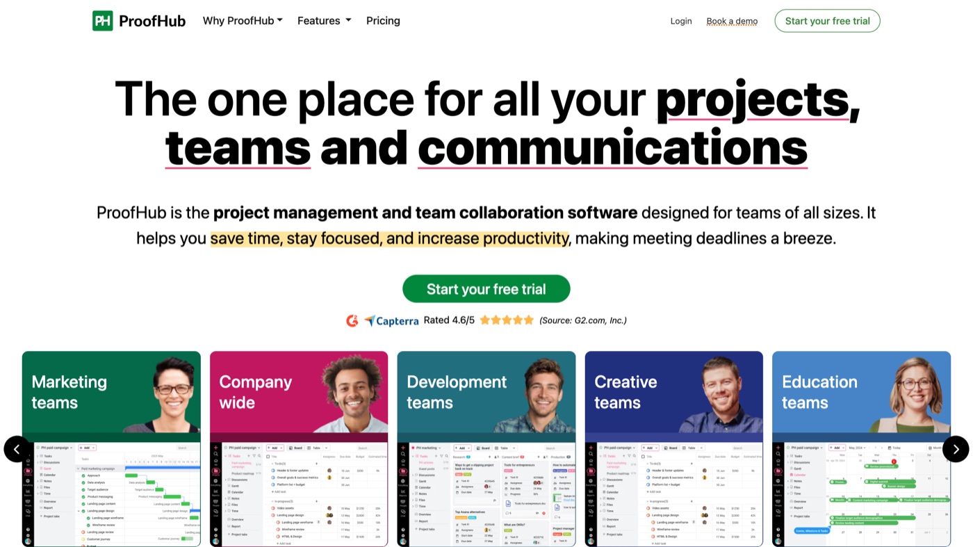 ProofHub homepage