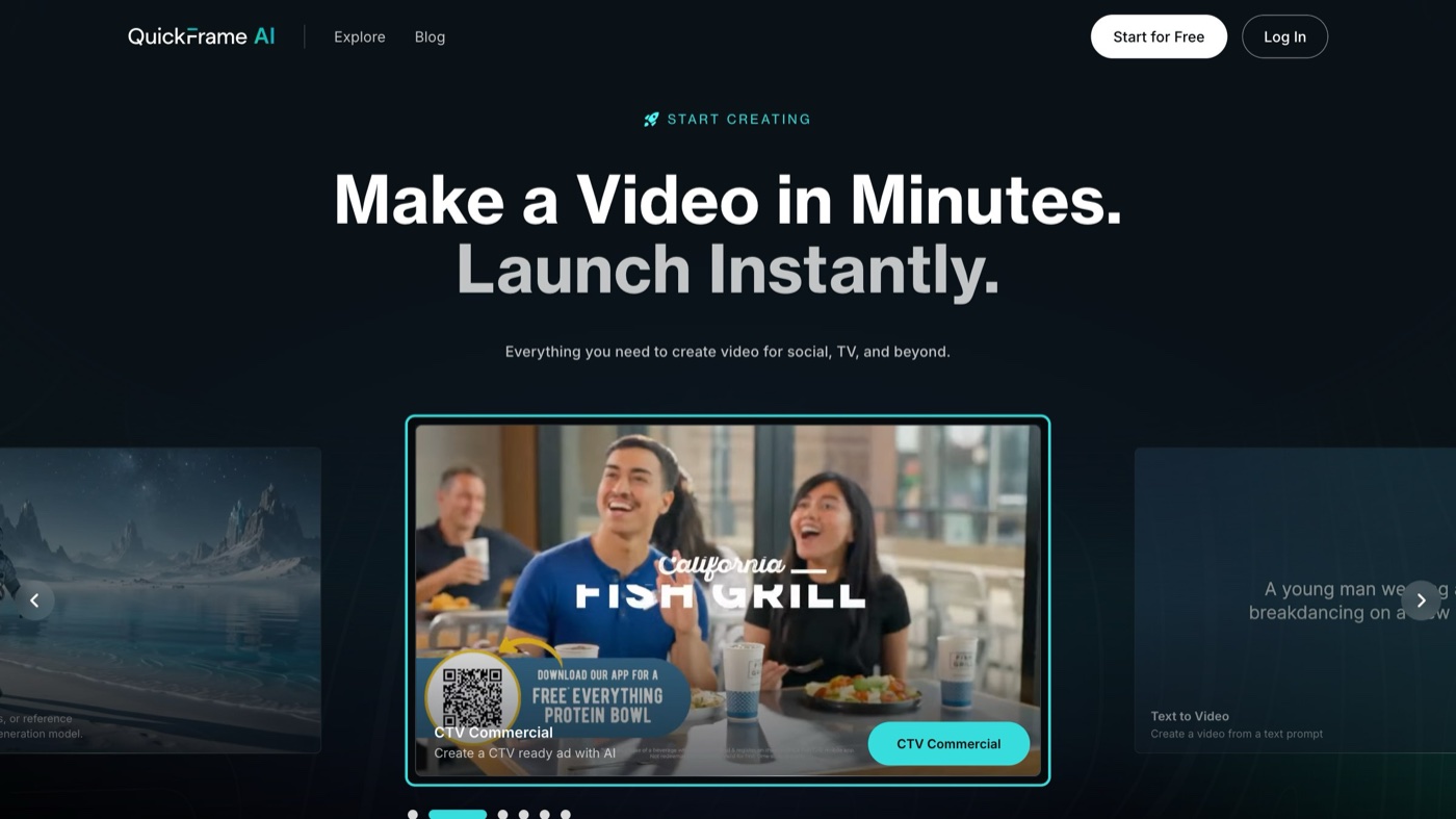 QuickFrame by MNTN homepage