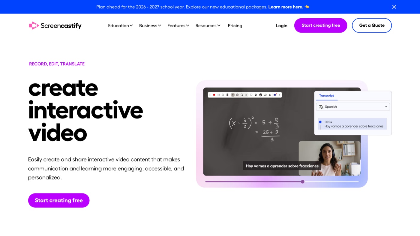 Screencastify homepage