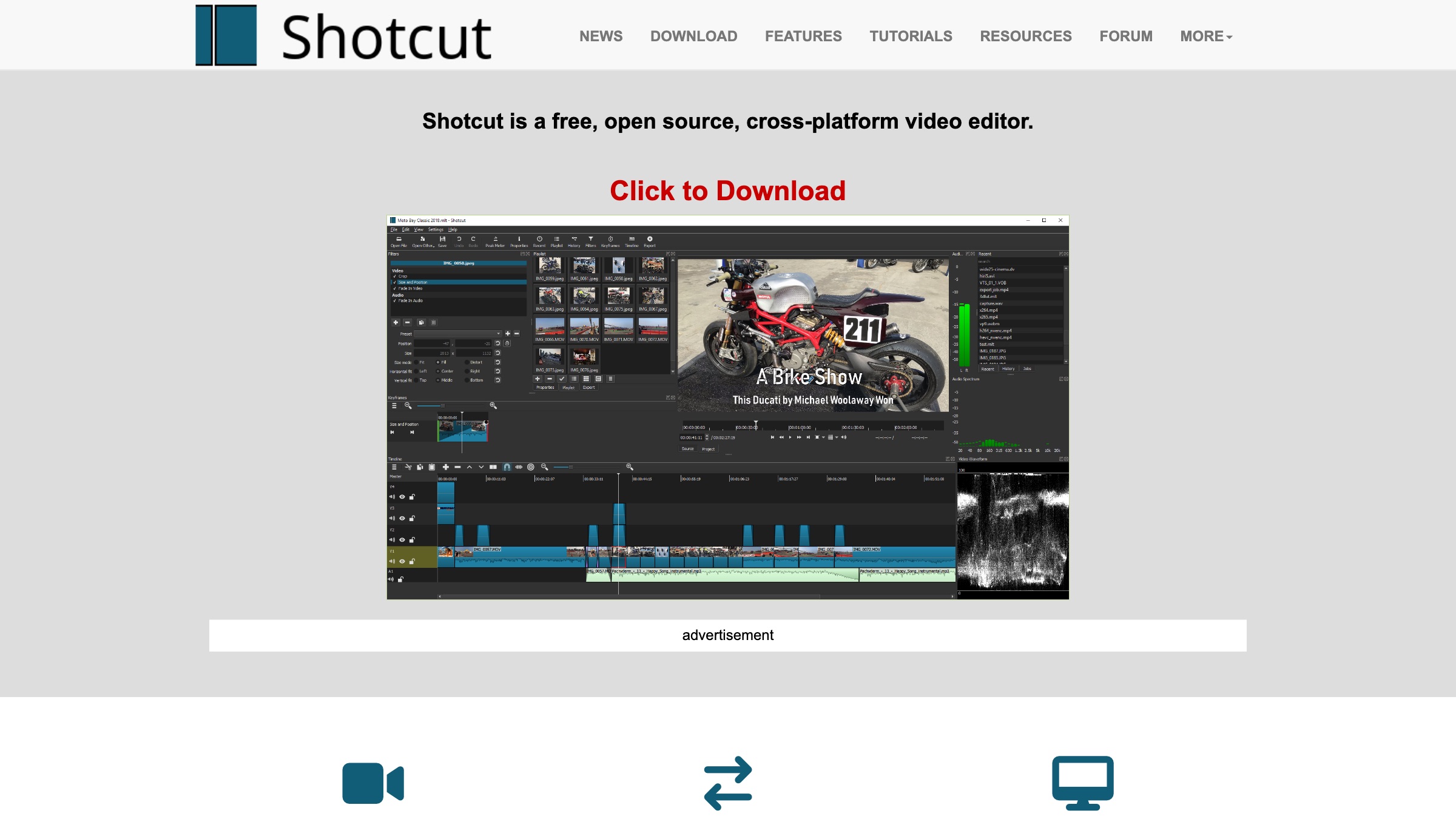 Shotcut homepage screenshot