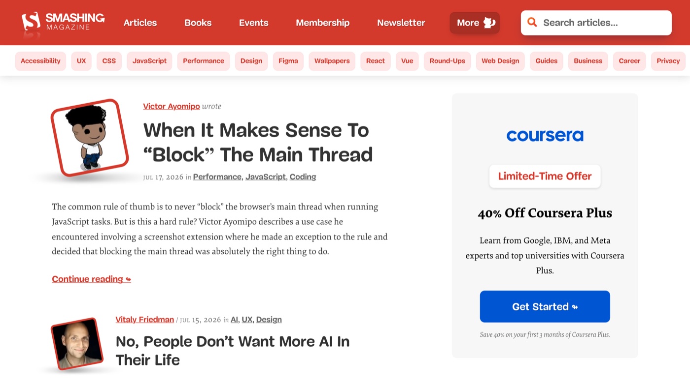 Smashing Magazine homepage