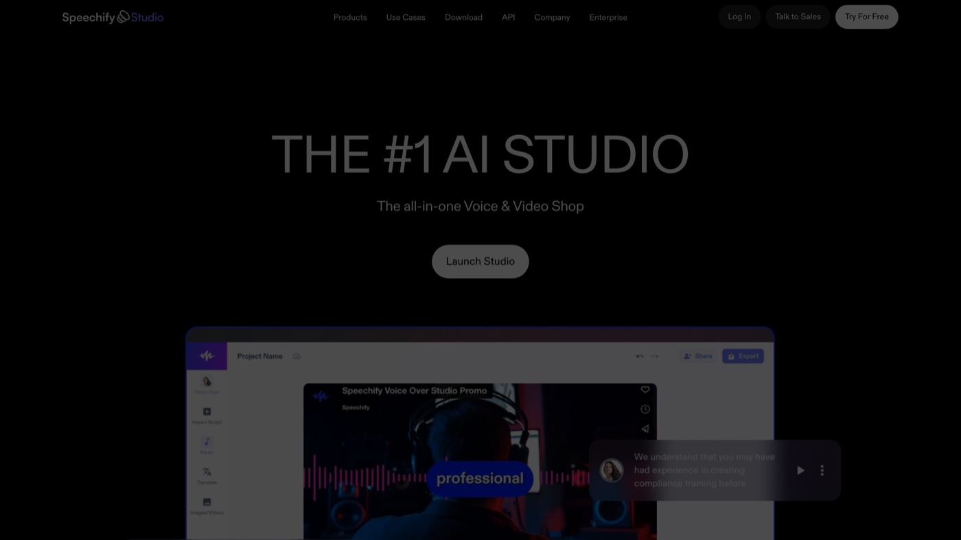 Speechify Studio homepage