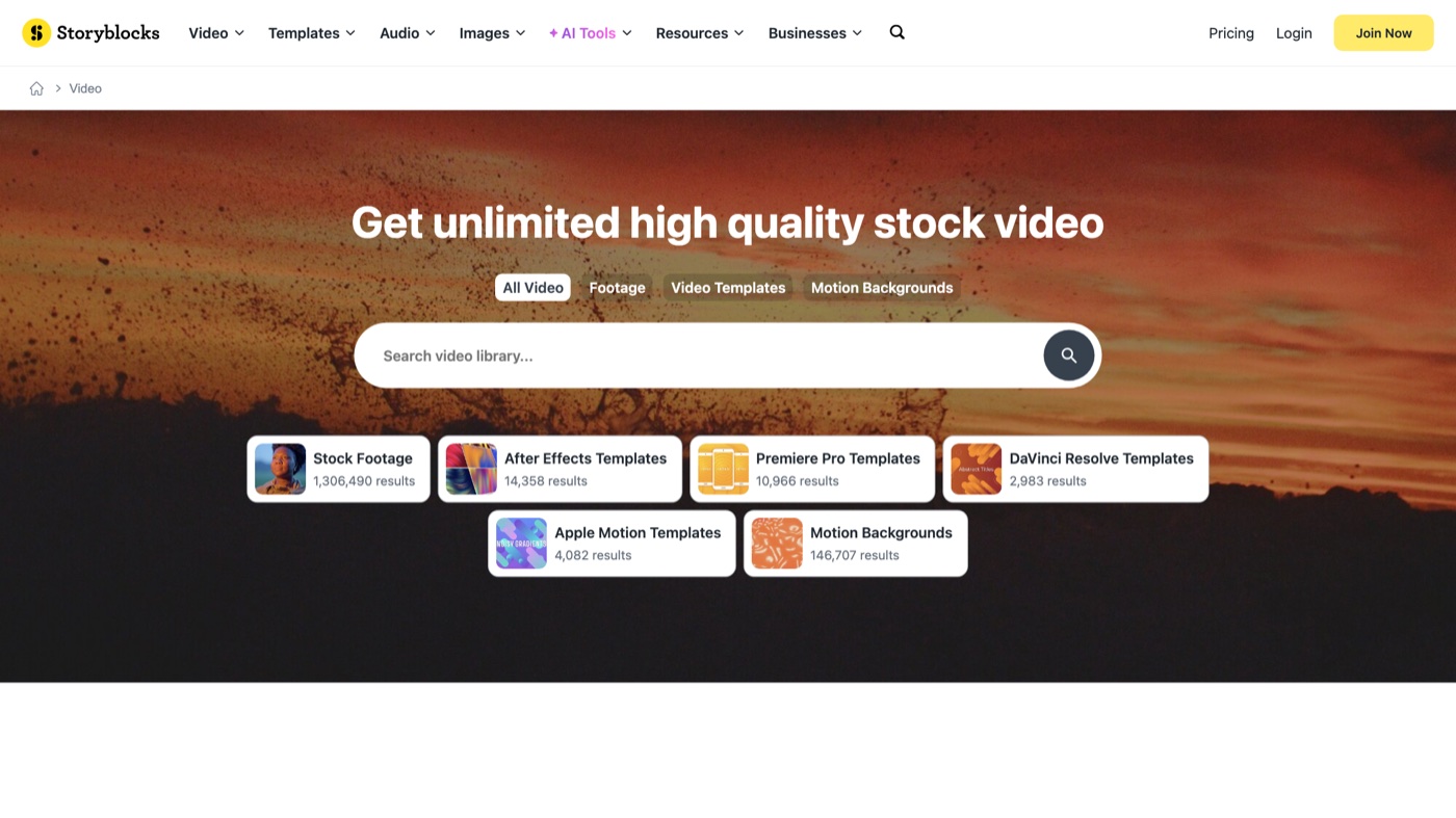 Storyblocks homepage