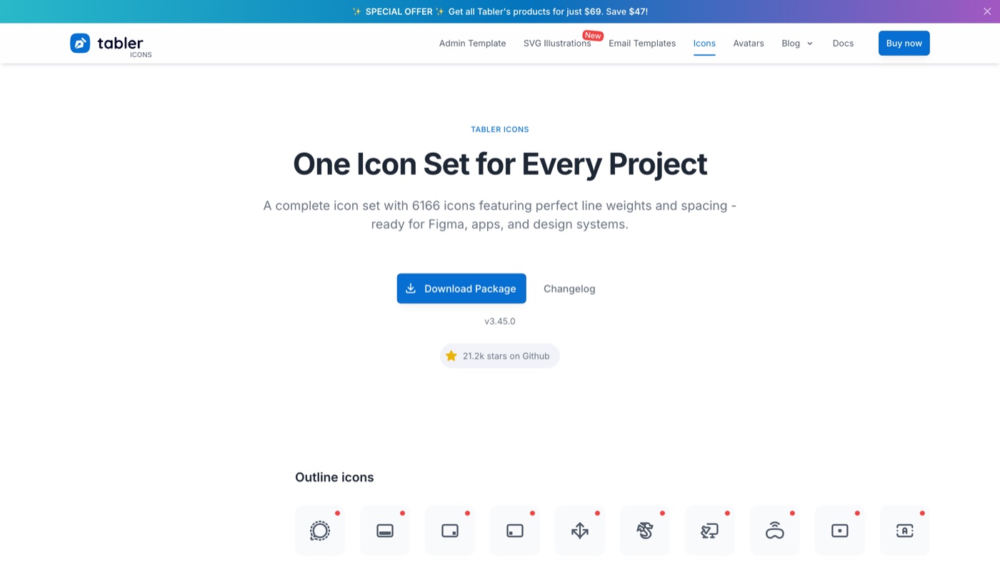 Tabler Icons homepage