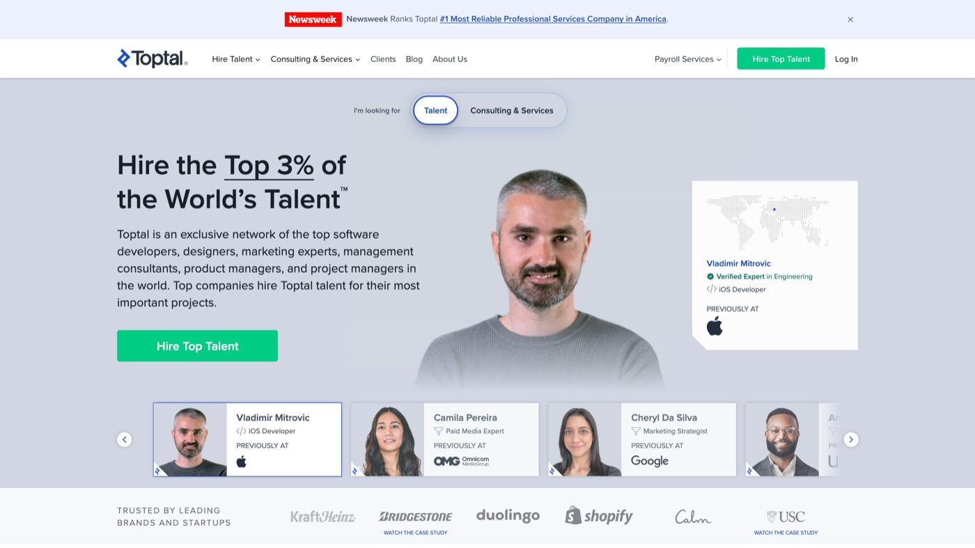 Toptal homepage