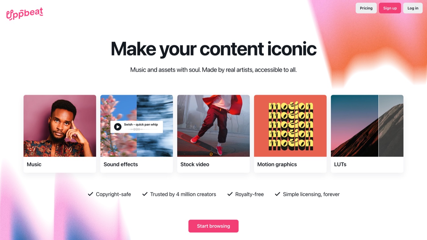 Uppbeat homepage