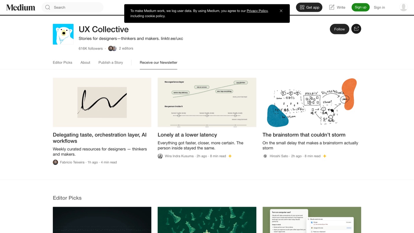 UX Collective homepage