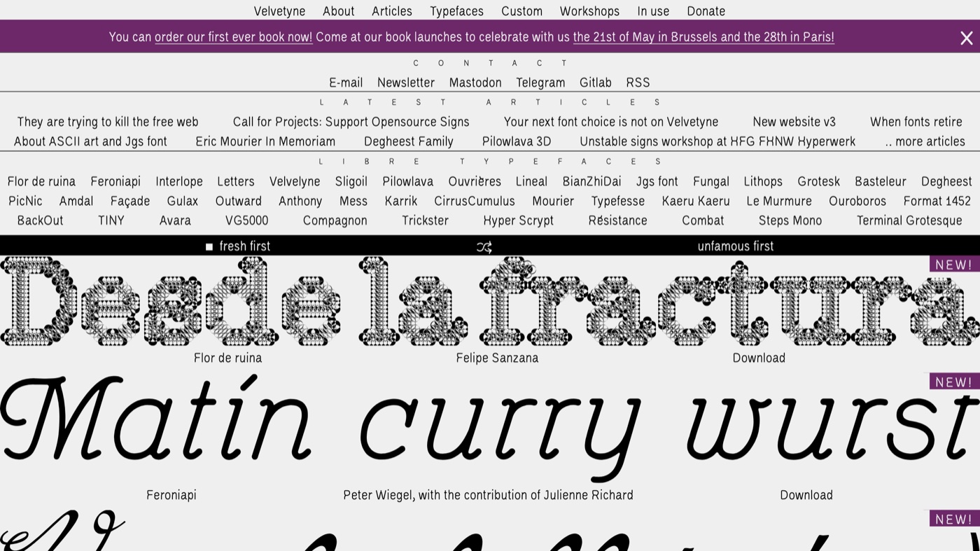 Velvetyne homepage