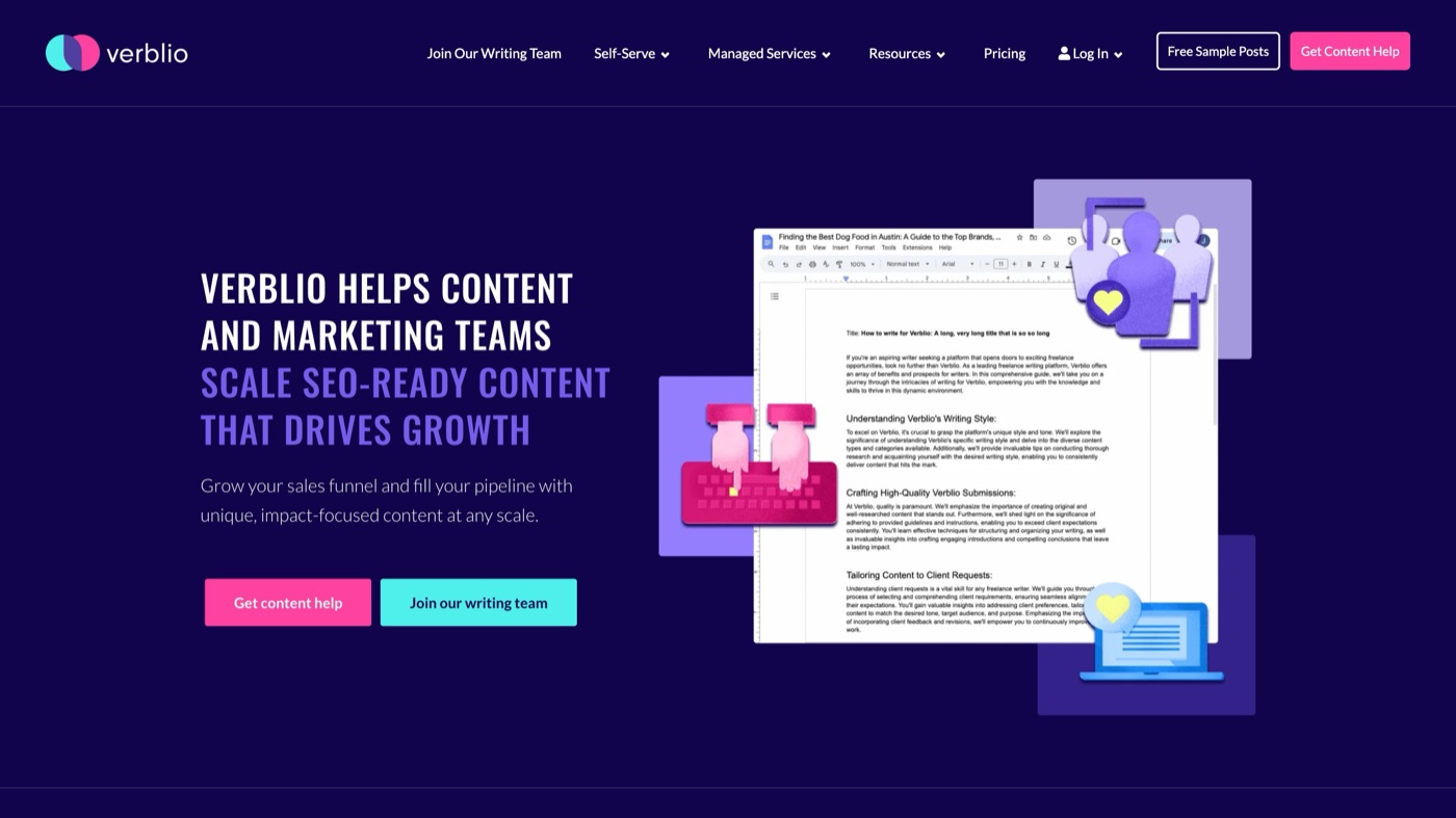 Verblio homepage