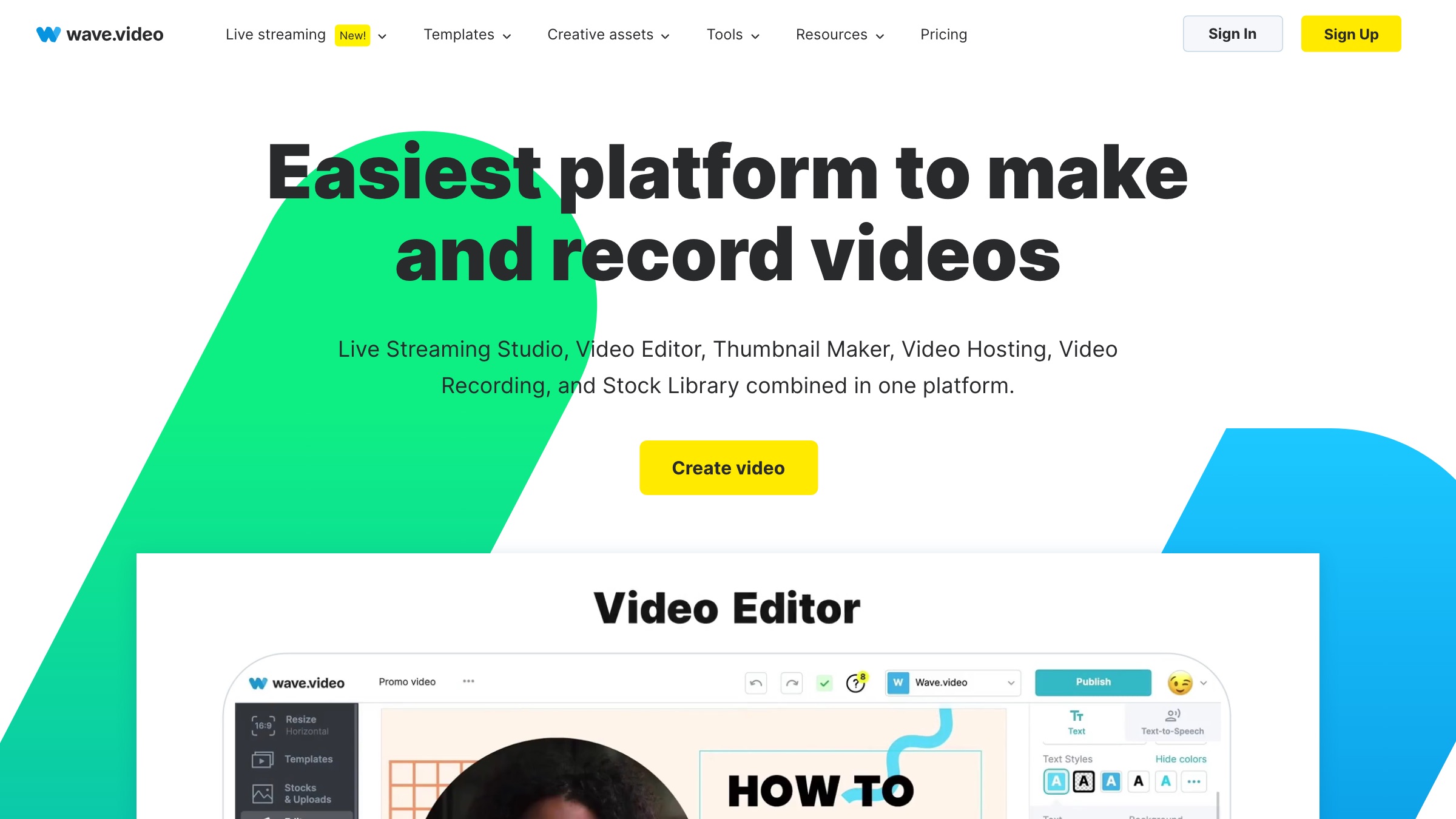 Wave.video homepage screenshot