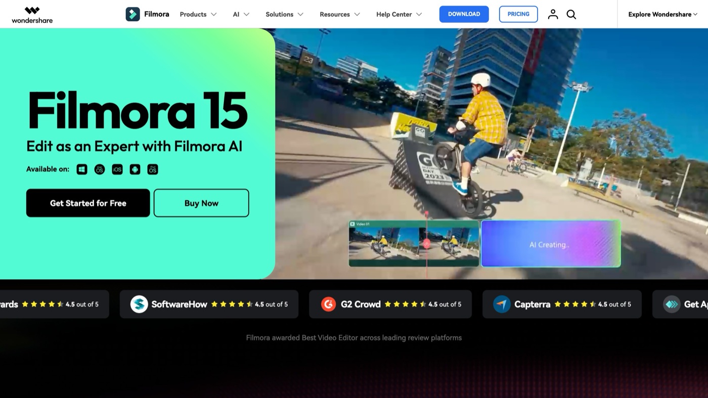 Wondershare Filmora homepage