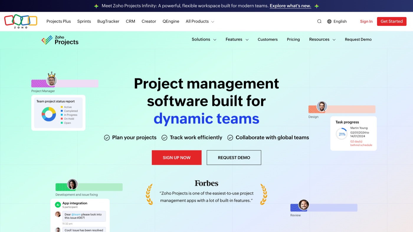 Zoho Projects homepage