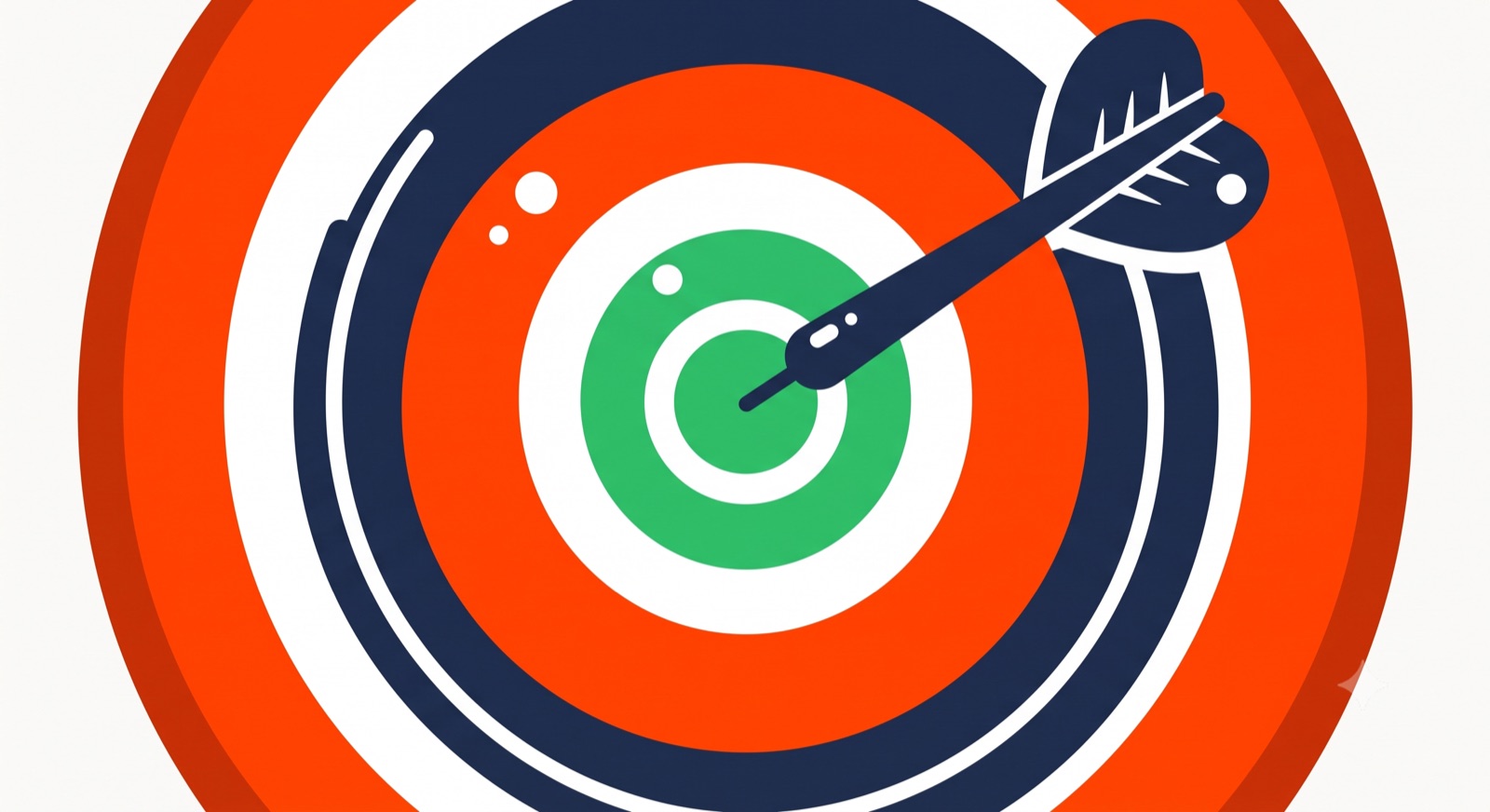 Flat illustration of a bullseye with a dart on a cream background