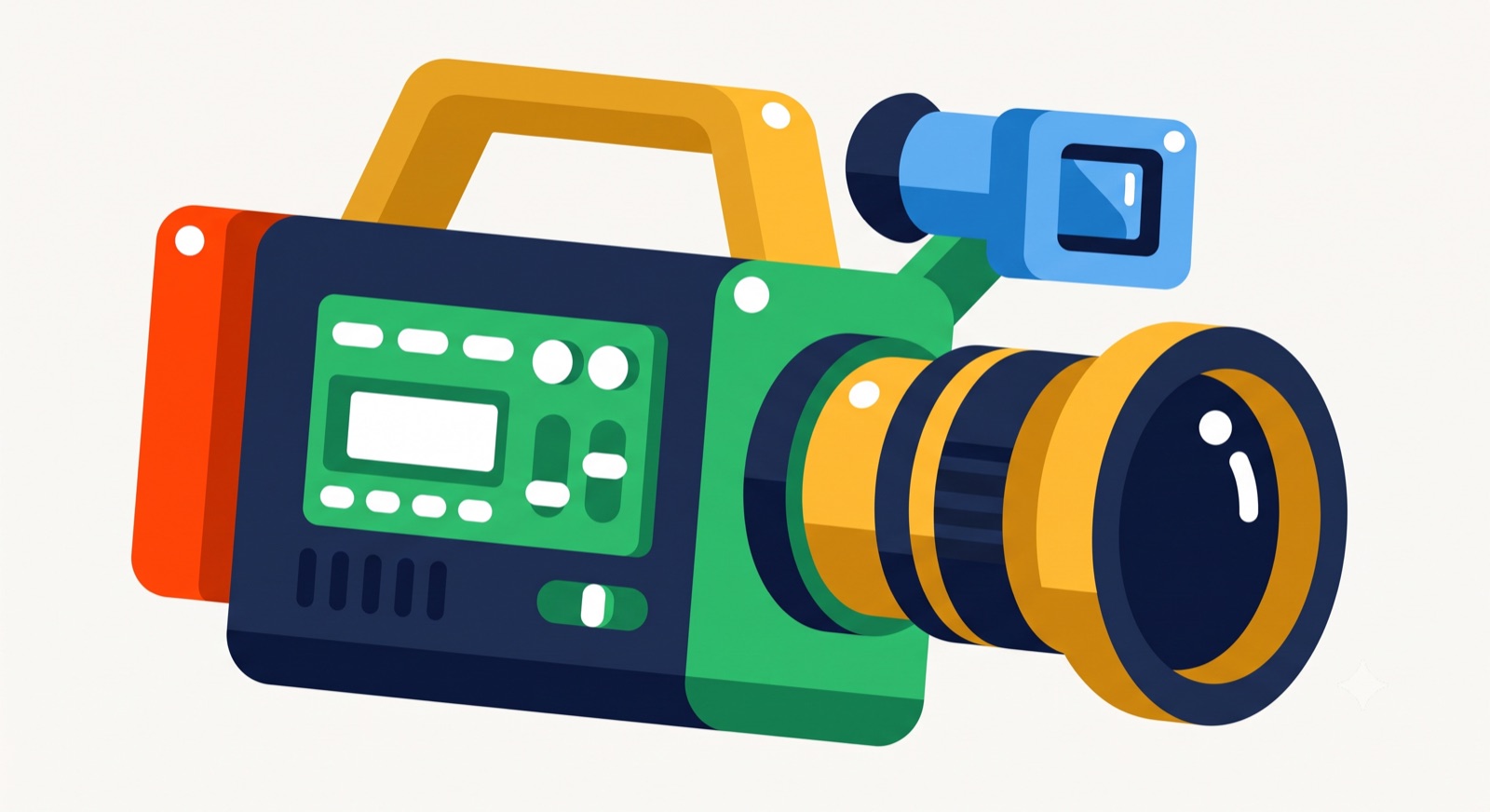 Flat illustration of a professional cinema camera on a cream background