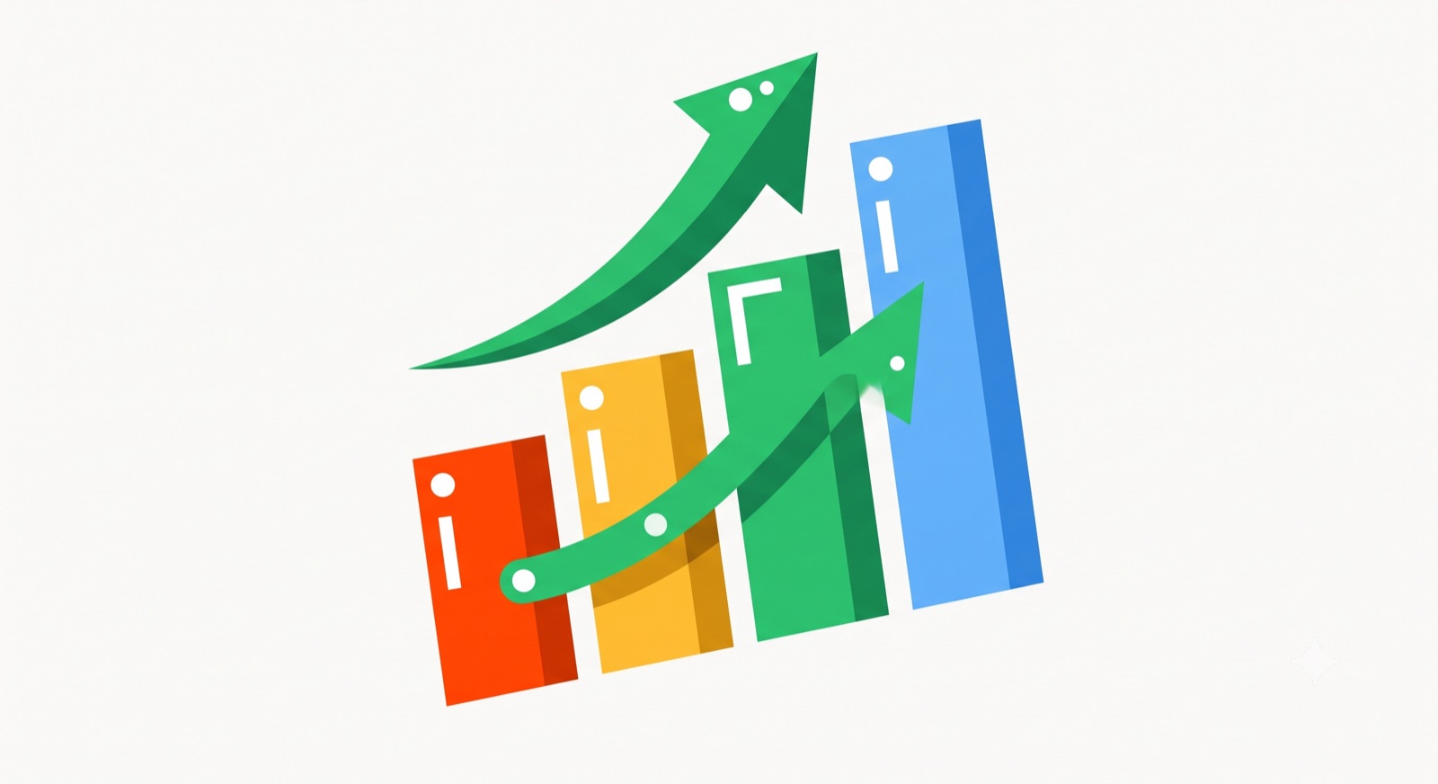Flat illustration of a rising bar chart on a cream background