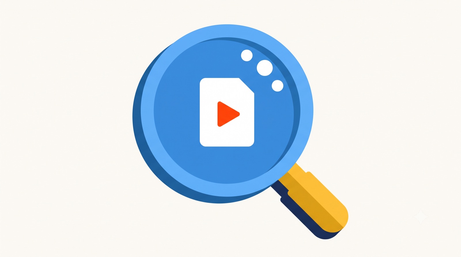 Flat illustration of a magnifying glass over a media card on a cream background