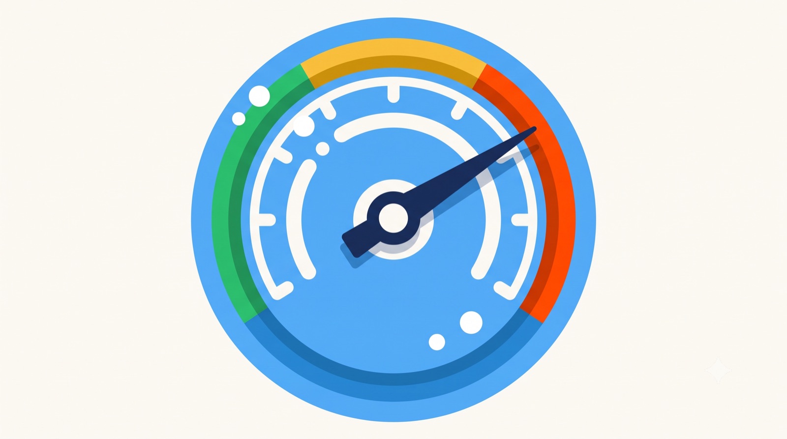 Flat illustration of a gauge dial swept to the high end on a cream background