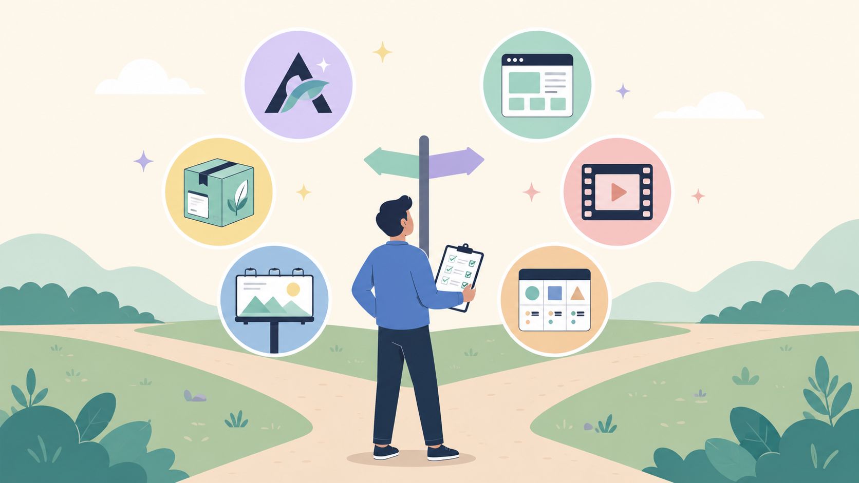 A designer's workspace with brand, web, and presentation design work in progress