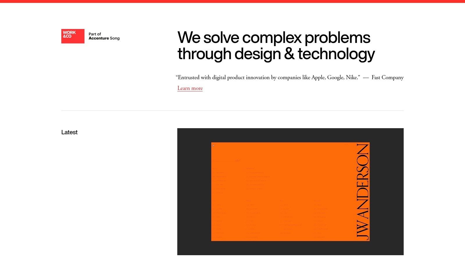 Work & Co homepage, part of Accenture Song