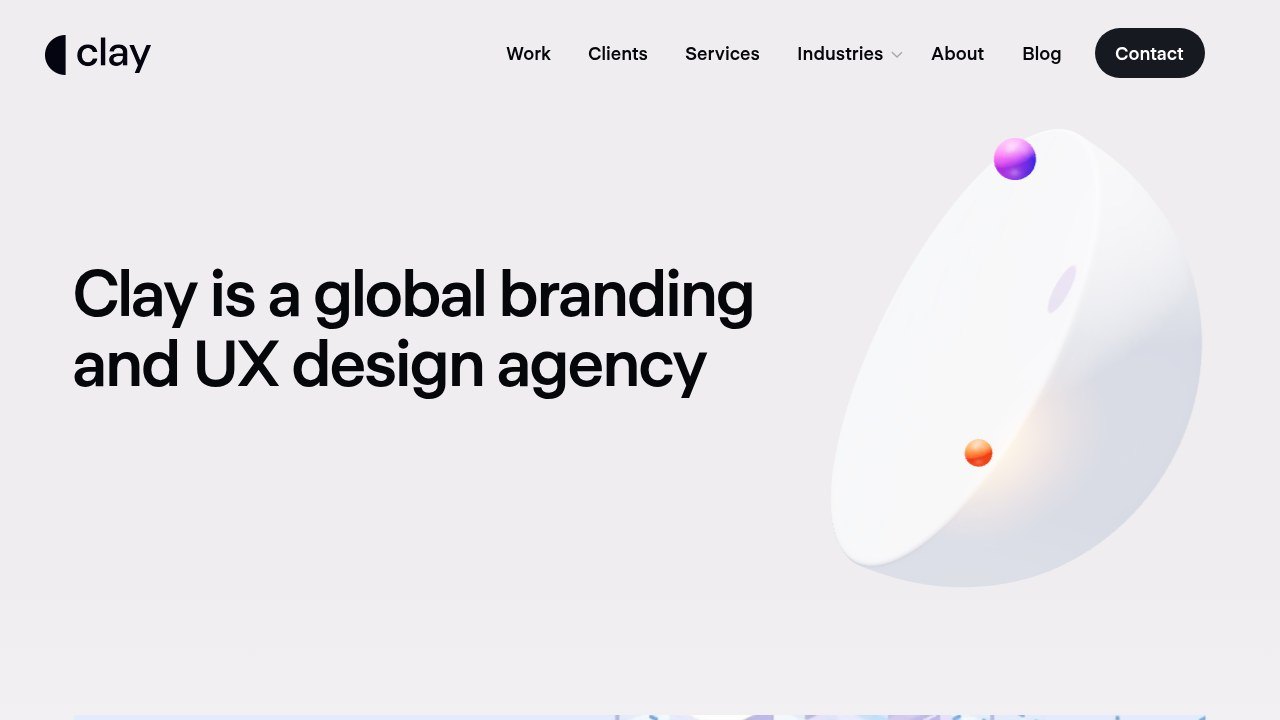 Clay homepage: a global branding and UX design agency