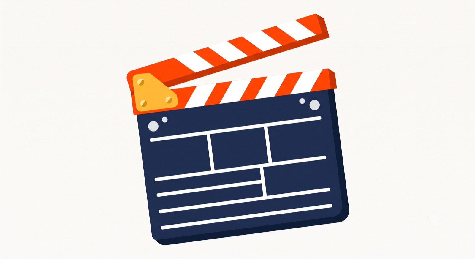 Flat illustration of an open movie clapperboard on a cream background