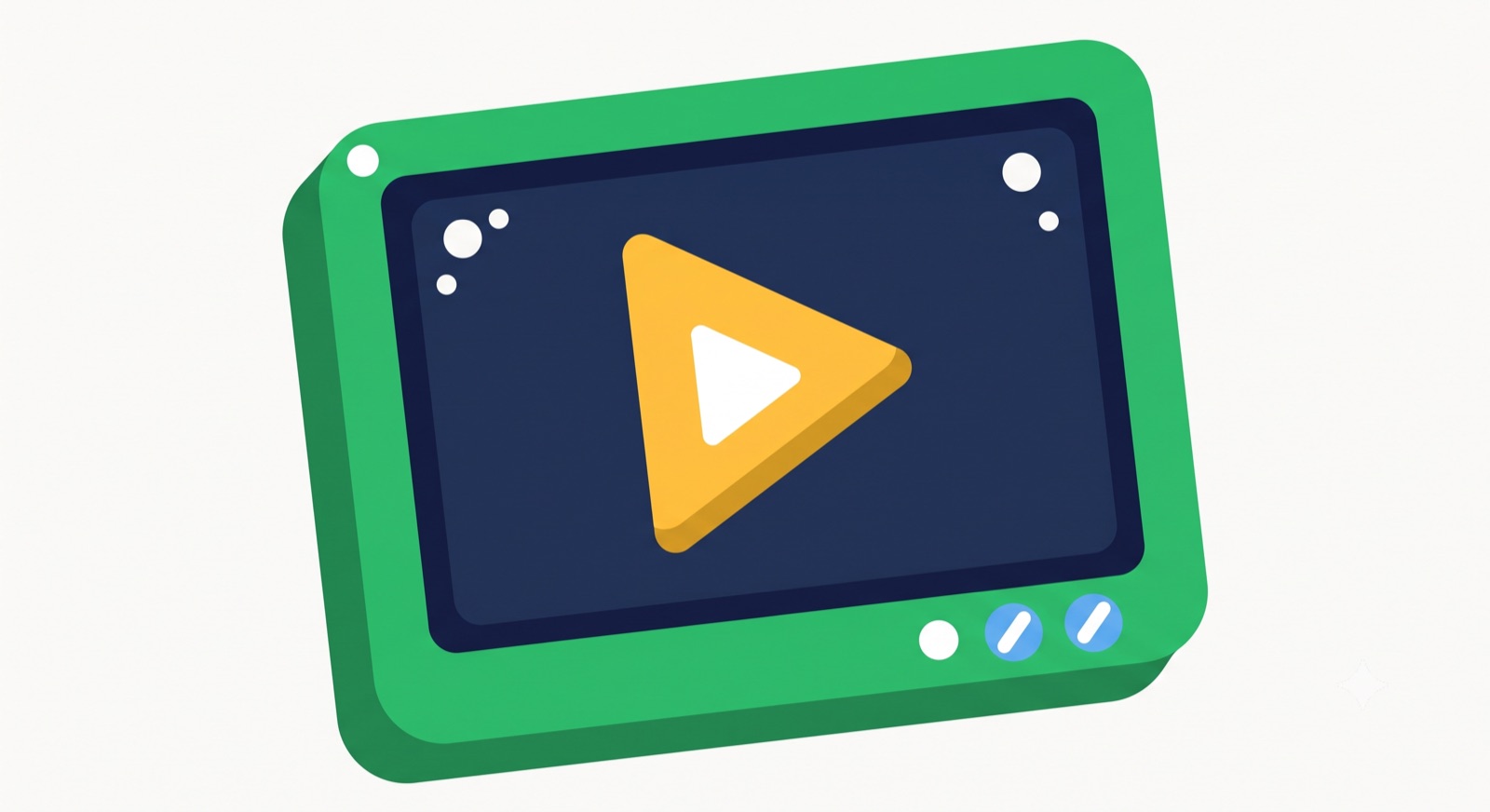 Flat illustration of a television showing a play button on a cream background