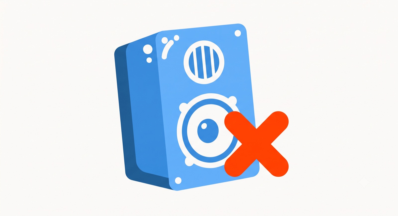 Flat illustration of a muted loudspeaker icon with an X mark on a cream background