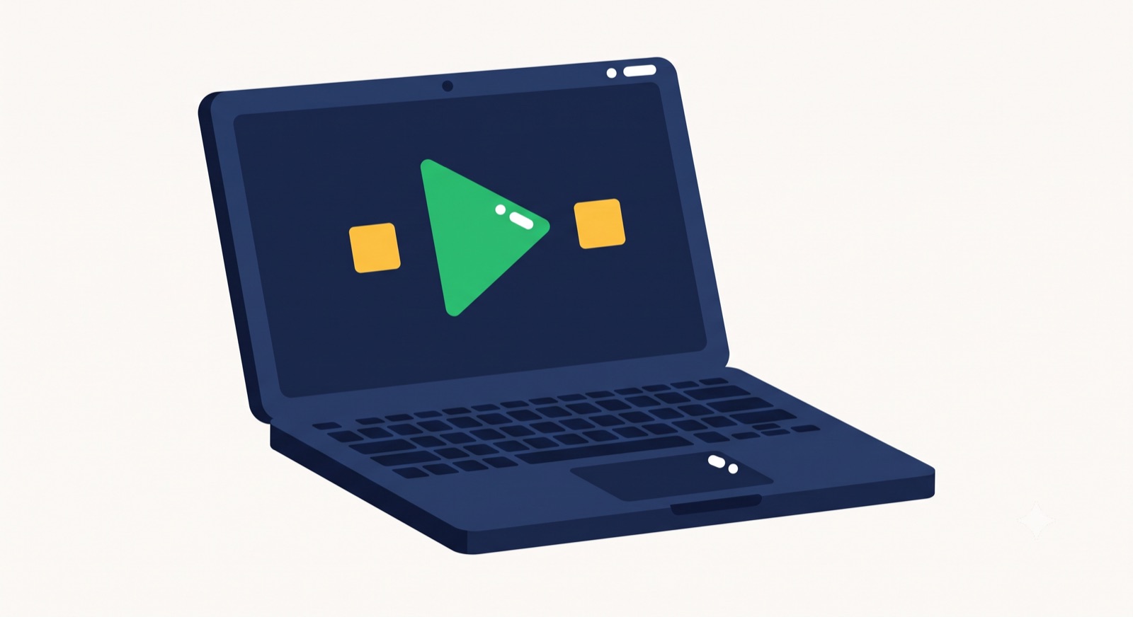 Flat illustration of a laptop playing a freelance animator's portfolio reel