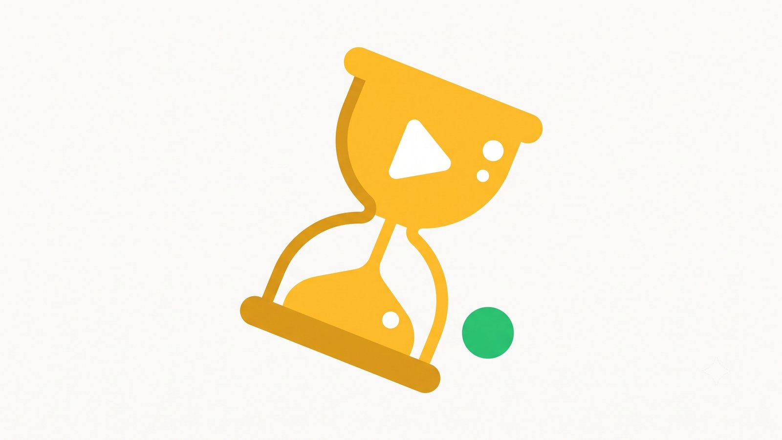 Flat illustration of an hourglass with a play button