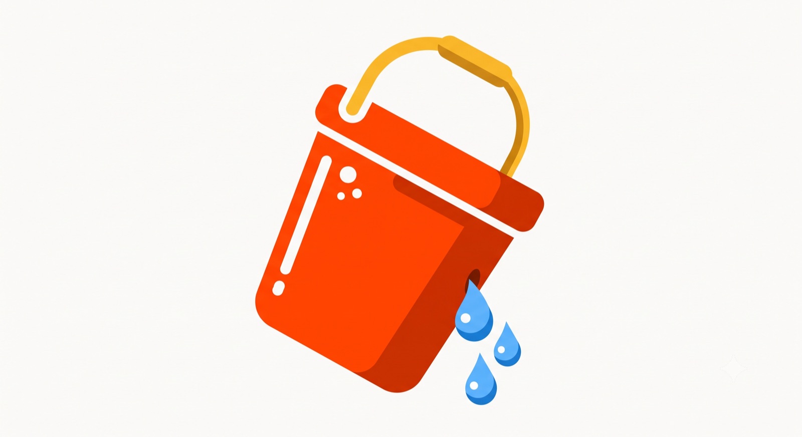 Flat illustration of a leaking bucket on a cream background
