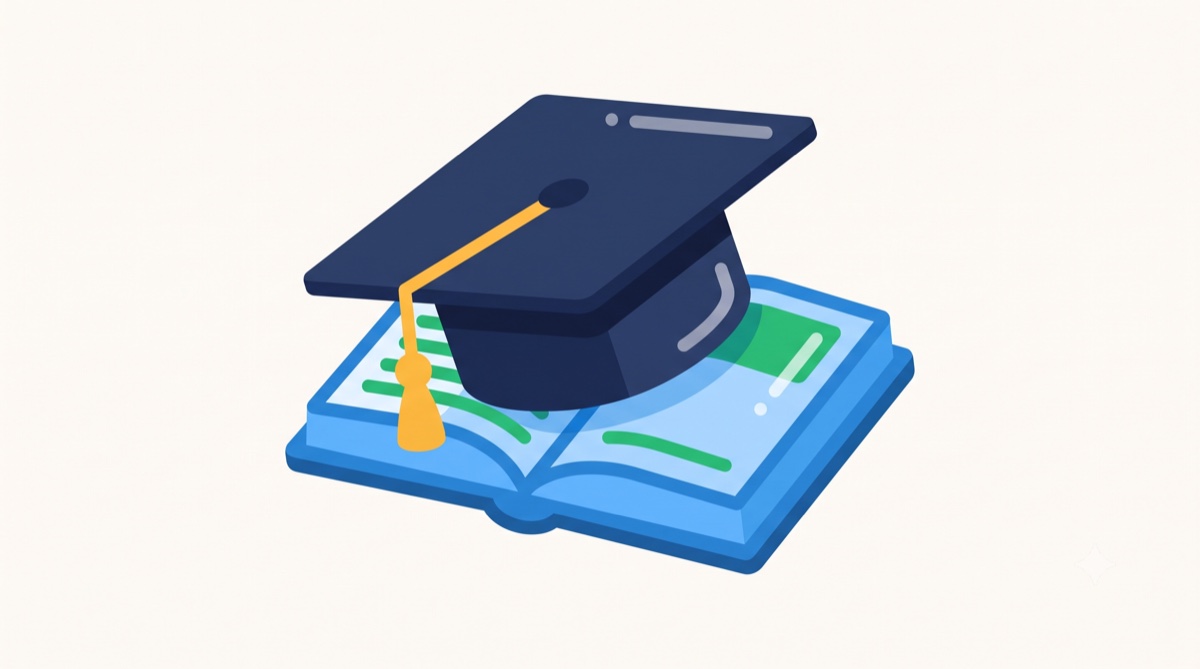 Flat-icon illustration of a play button on a chalkboard beside a stack of stepped blocks and a lightbulb, in the brand's saturated blue, gold, and orange palette.