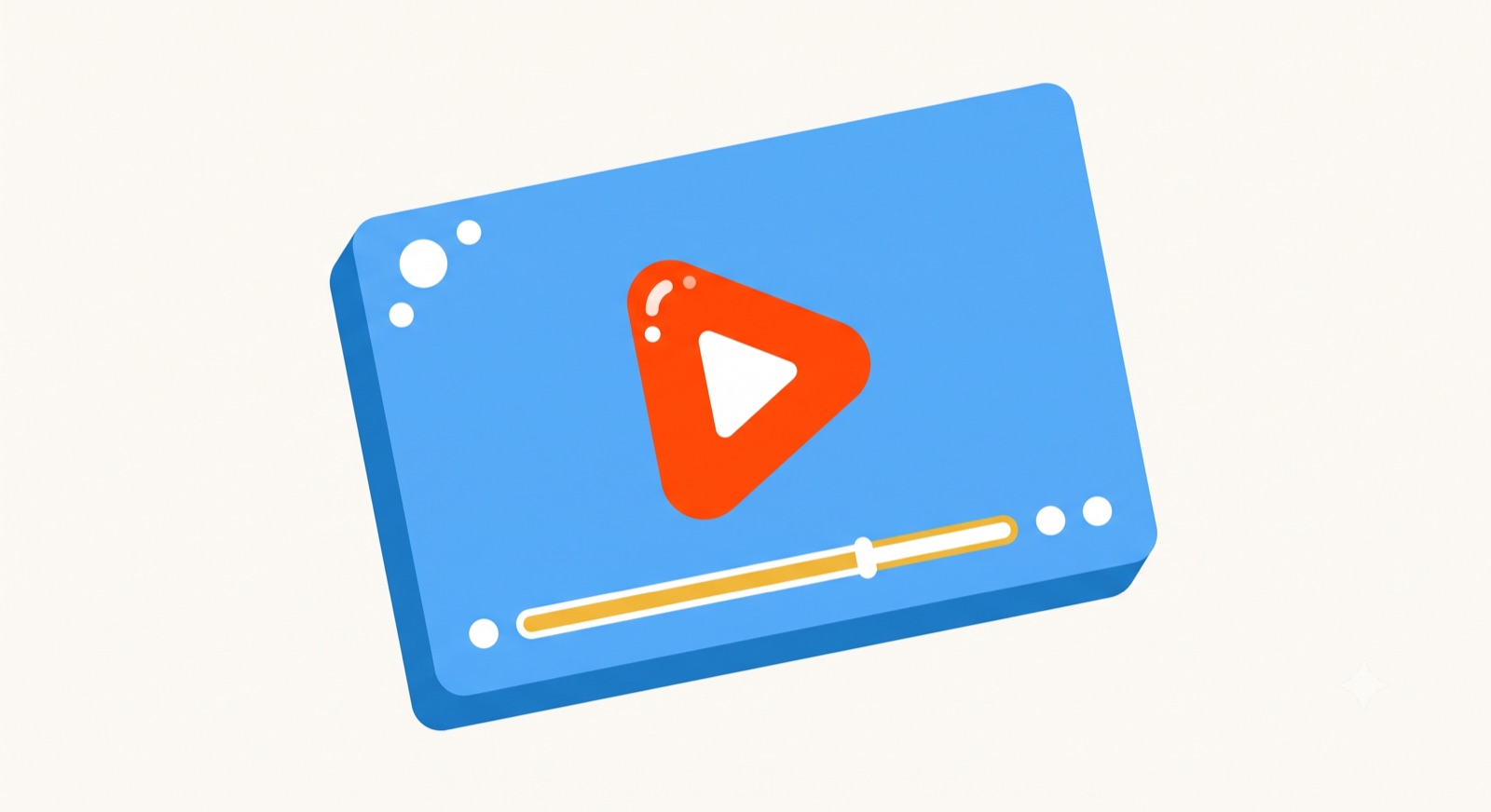 Flat illustration of a video player window with a play triangle on a cream background