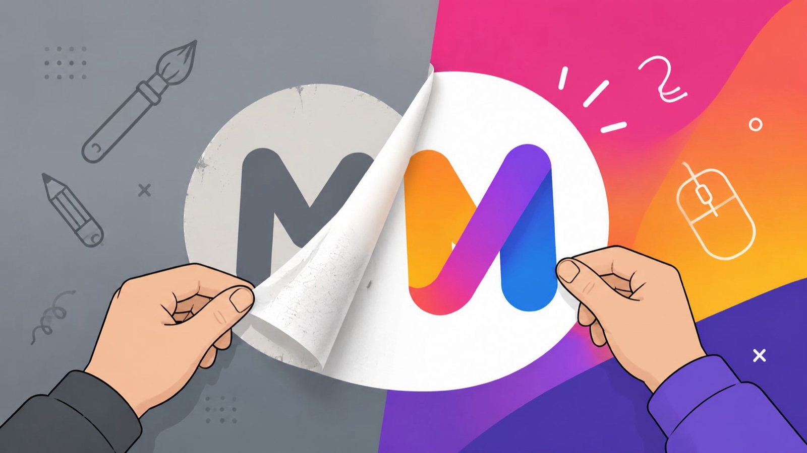 Flat icon of a brand badge with a refresh arrow looping around it