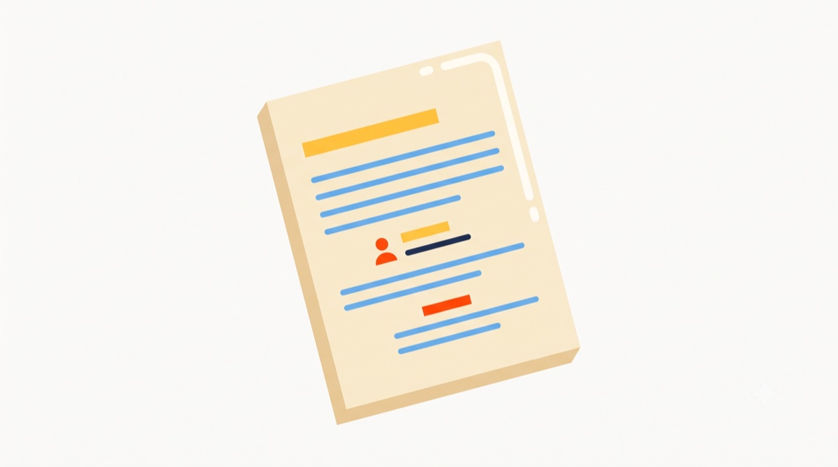 Flat-icon illustration of a video script page with a play button, a pen, and two audio-visual columns