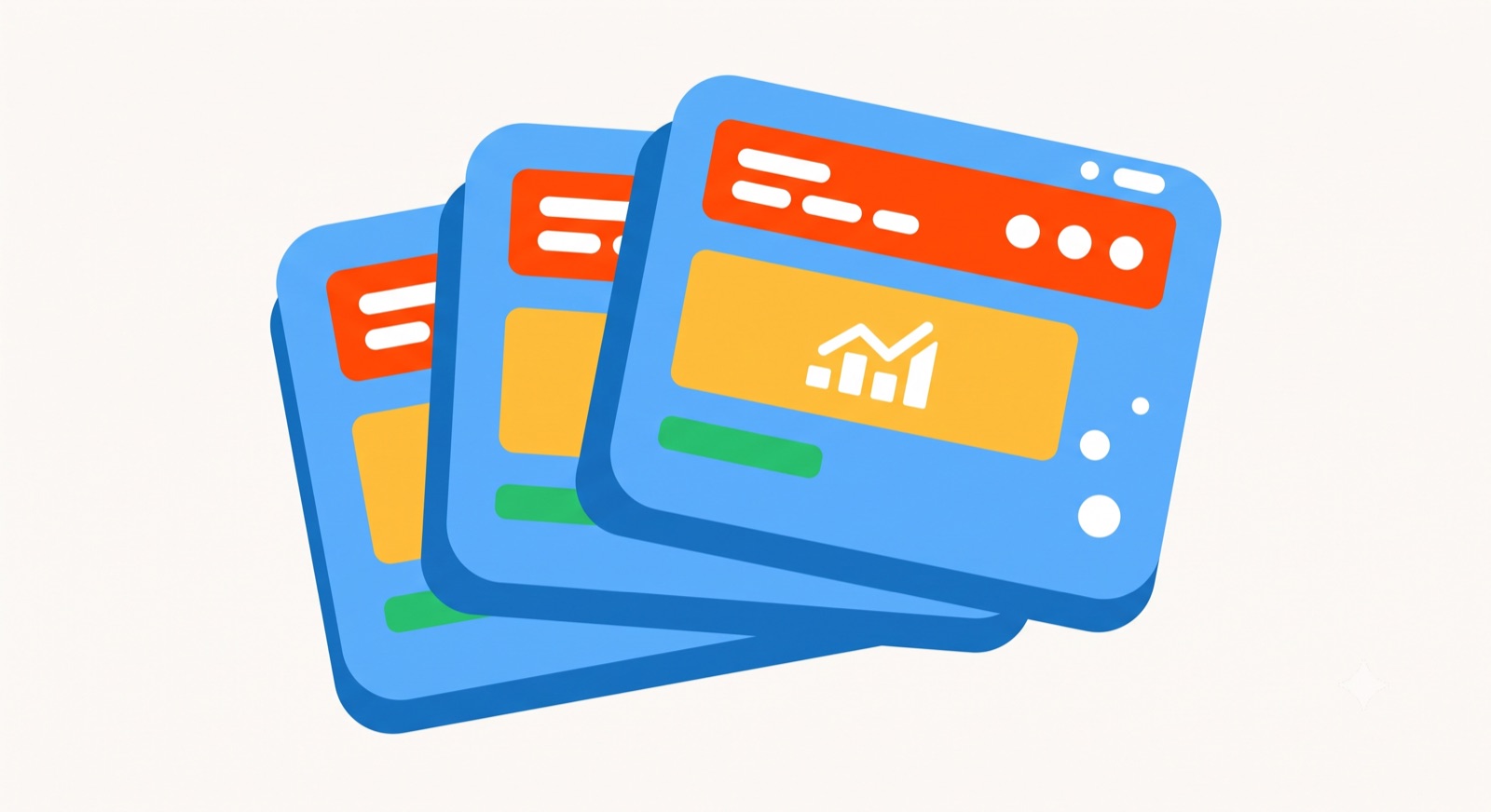 Flat illustration of three identical template cards on a cream background