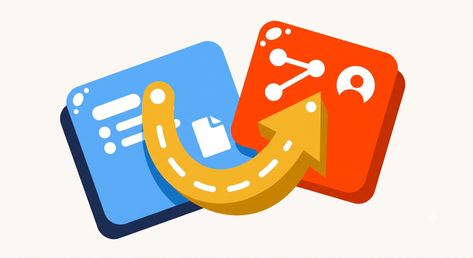 Flat illustration of two cards with a looping arrow on a cream background