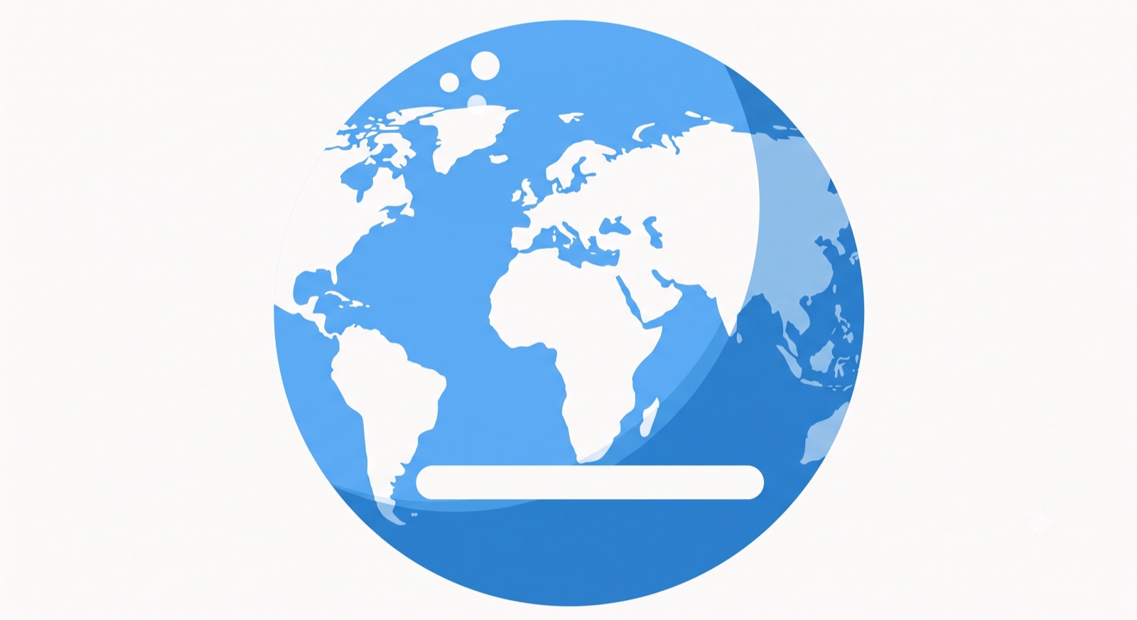 Flat illustration of a globe with white continents and a single subtitle caption bar crossing the lower third, on a cream background