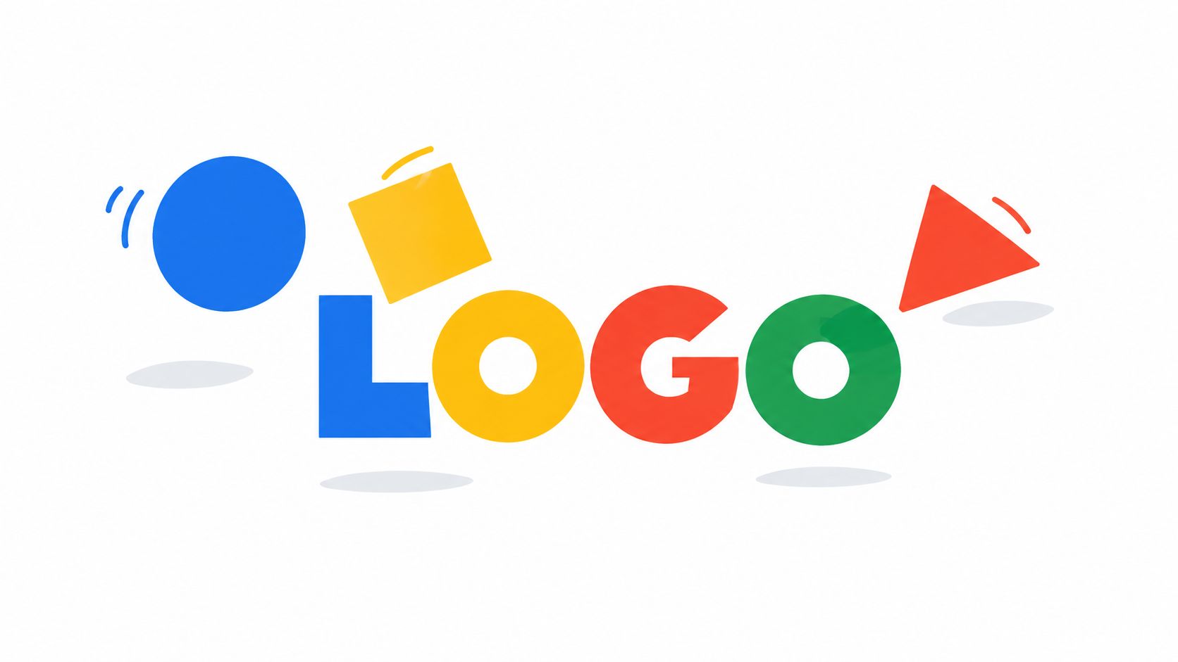 Colorful geometric shapes bouncing into place around the word logo
