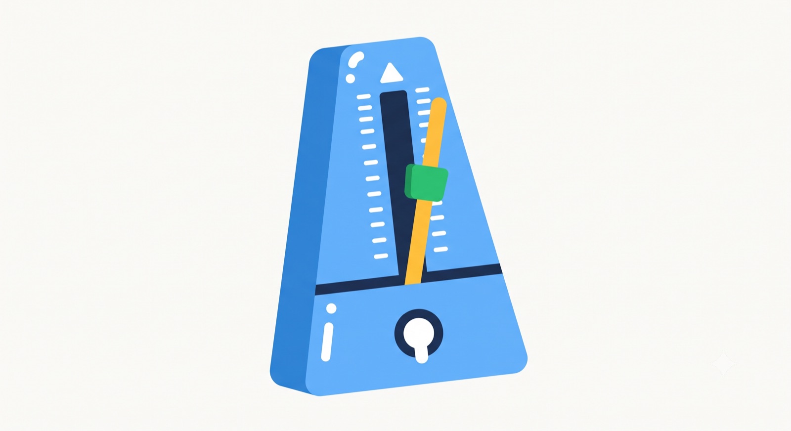 Flat illustration of a metronome, representing a steady weekly operating rhythm for marketing execution